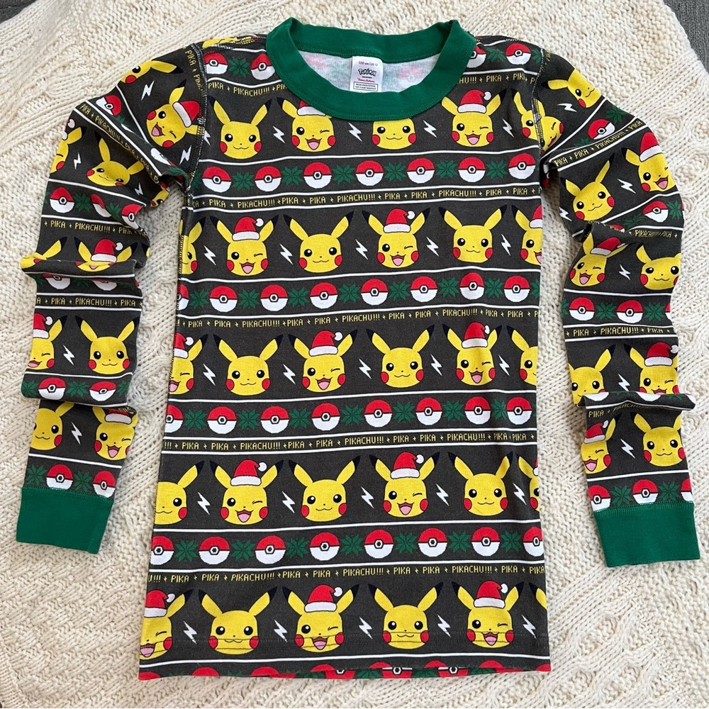 Hanna Andersson Pokemon Holiday Pajama Top Size 12 Fair Isle Pikachu Poke Ball
